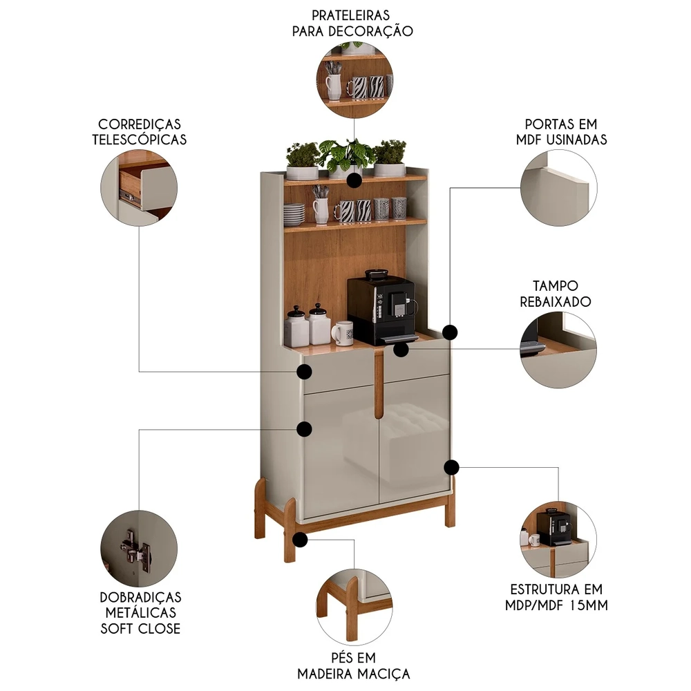 Armário Multiuso Cantinho do Café Nay C14 Off White/Cedro - Mpozenato