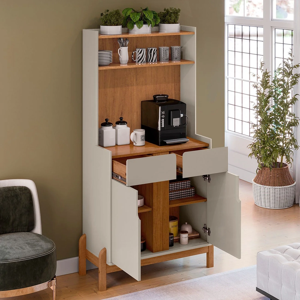 Armário Multiuso Cantinho do Café Nay C14 Off White/Cedro - Mpozenato