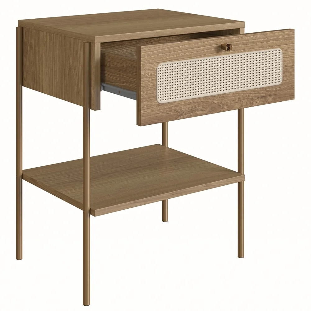 Mesa de Cabeceira Com 1 Gaveta Pé Metal Arlo A10 Hanover/Dourado - Mpozenato