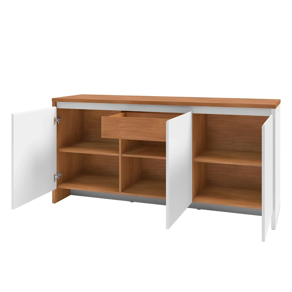 Balcão Aparador Buffet 3 Portas Madrid C14 Cedro/Branco - Mpozenato