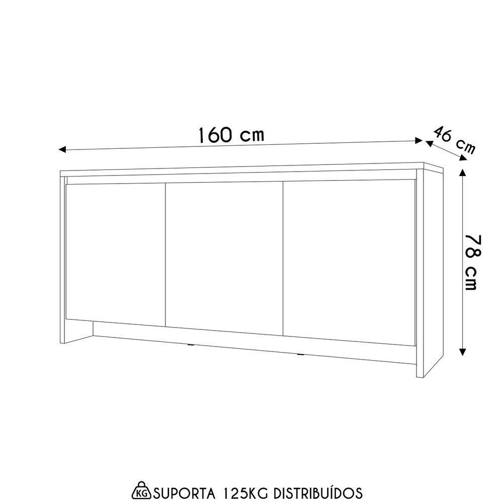 Balcão Aparador Buffet 3 Portas Madrid C14 Preto - Mpozenato