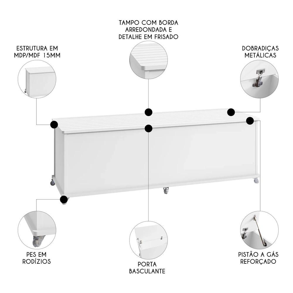 Recamier Calçadeira Baú Casal 135cm Bled C14 Branco - Mpozenato