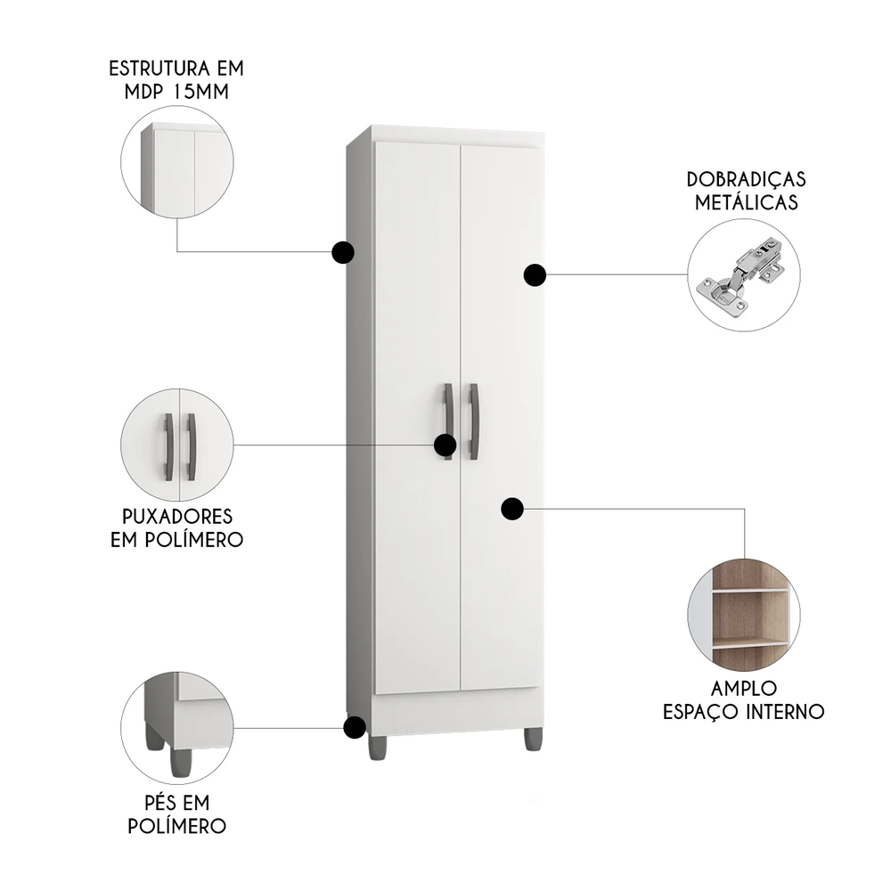 Armário Multiuso 52cm 2 Portas Muniz Z46 Branco - Mpozenato