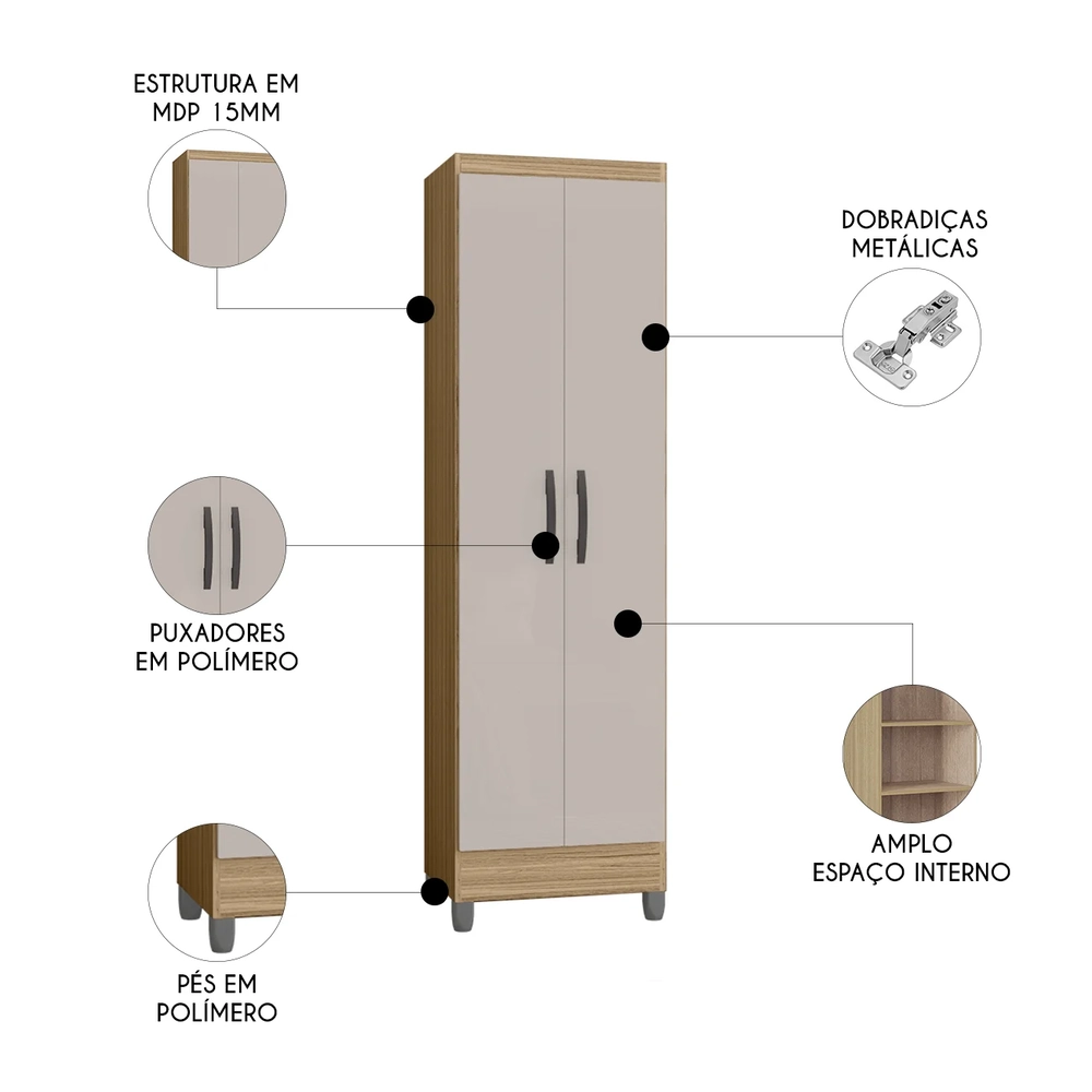 Armário Multiuso 52cm 2 Portas Muniz Z46 Damasco/Off White - Mpozenato
