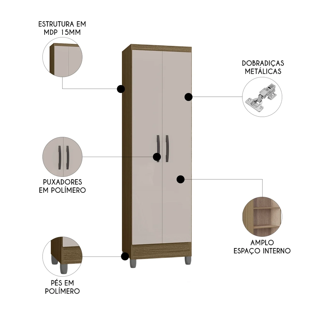 Armário Multiuso 52cm 2 Portas Muniz Z46 Castanho/Off White - Mpozenato