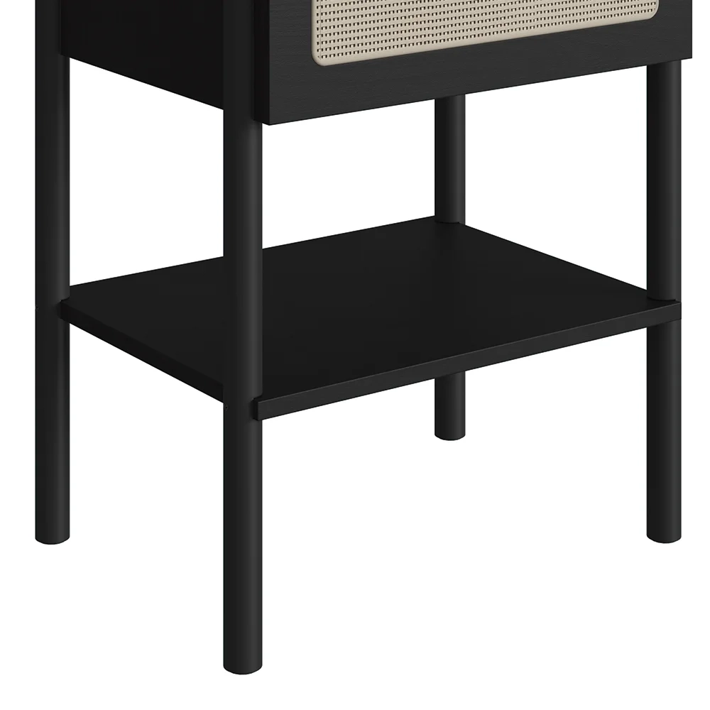 Mesa de Cabeceira Com 1 Gaveta Pés Madeira Arlo A10 Nero/Preto - Mpozenato