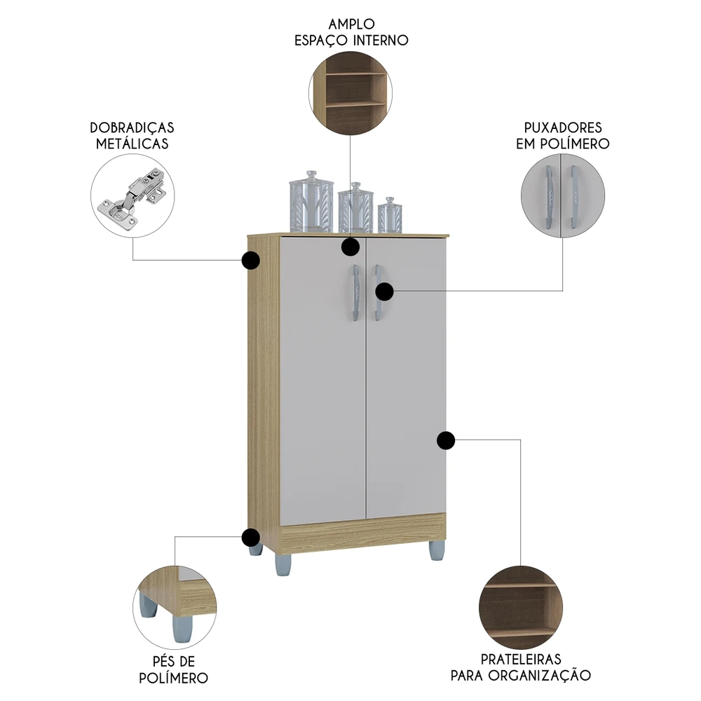 Armário Multiuso 60cm 2 Portas Tami Z46 Damasco/Off White - Mpozenato