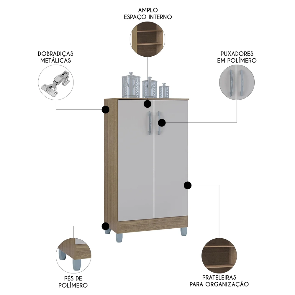 Armário Multiuso 60cm 2 Portas Tami Z46 Castanho/Off White - Mpozenato