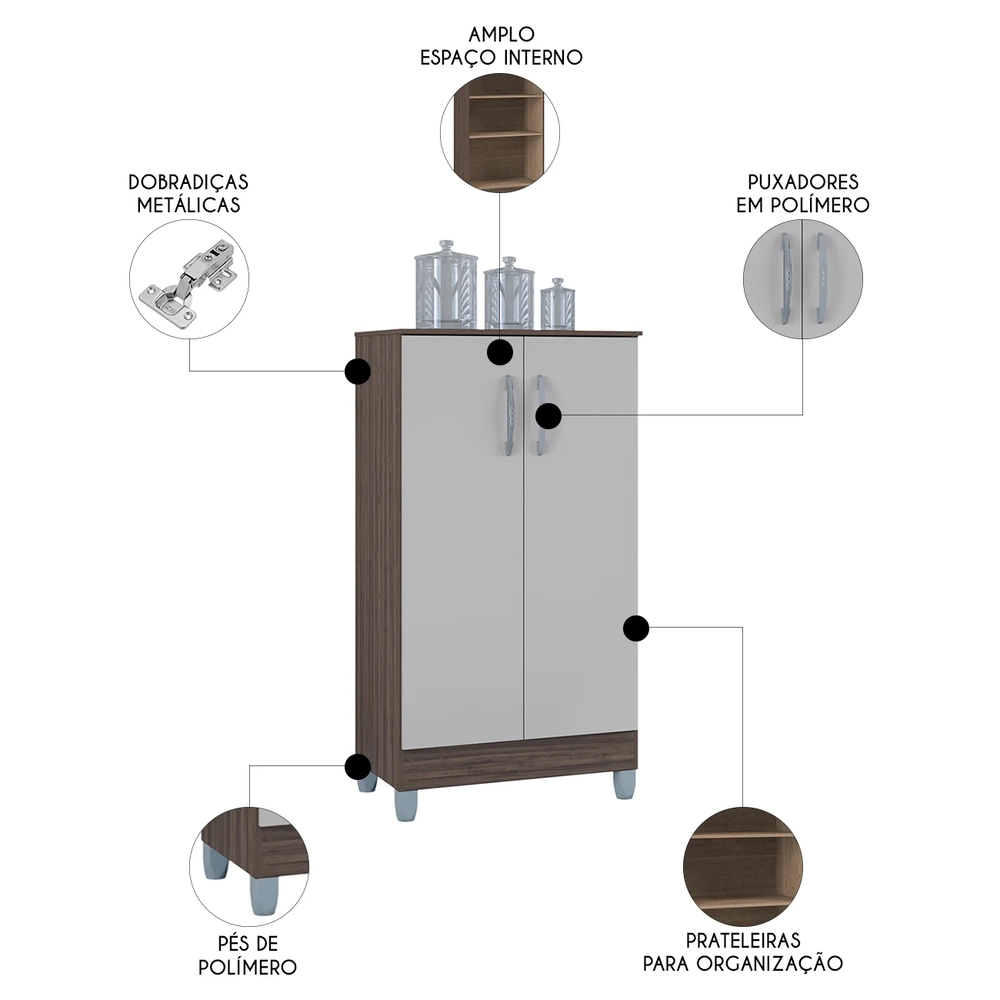 Armário Multiuso 60cm 2 Portas Tami Z46 Chocolate/Off White - Mpozenato