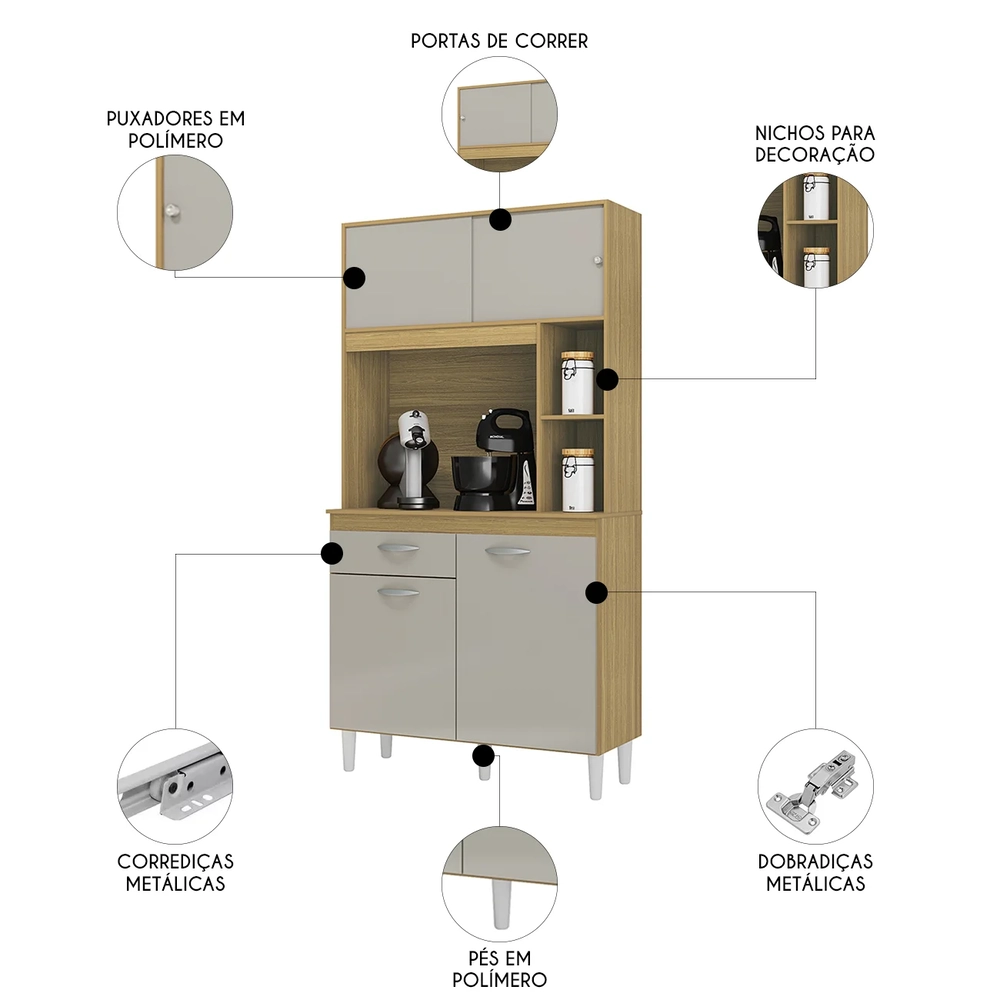 Armário de Cozinha Compacta 90cm Parisi Z46 Damasco/Off White - Mpozenato