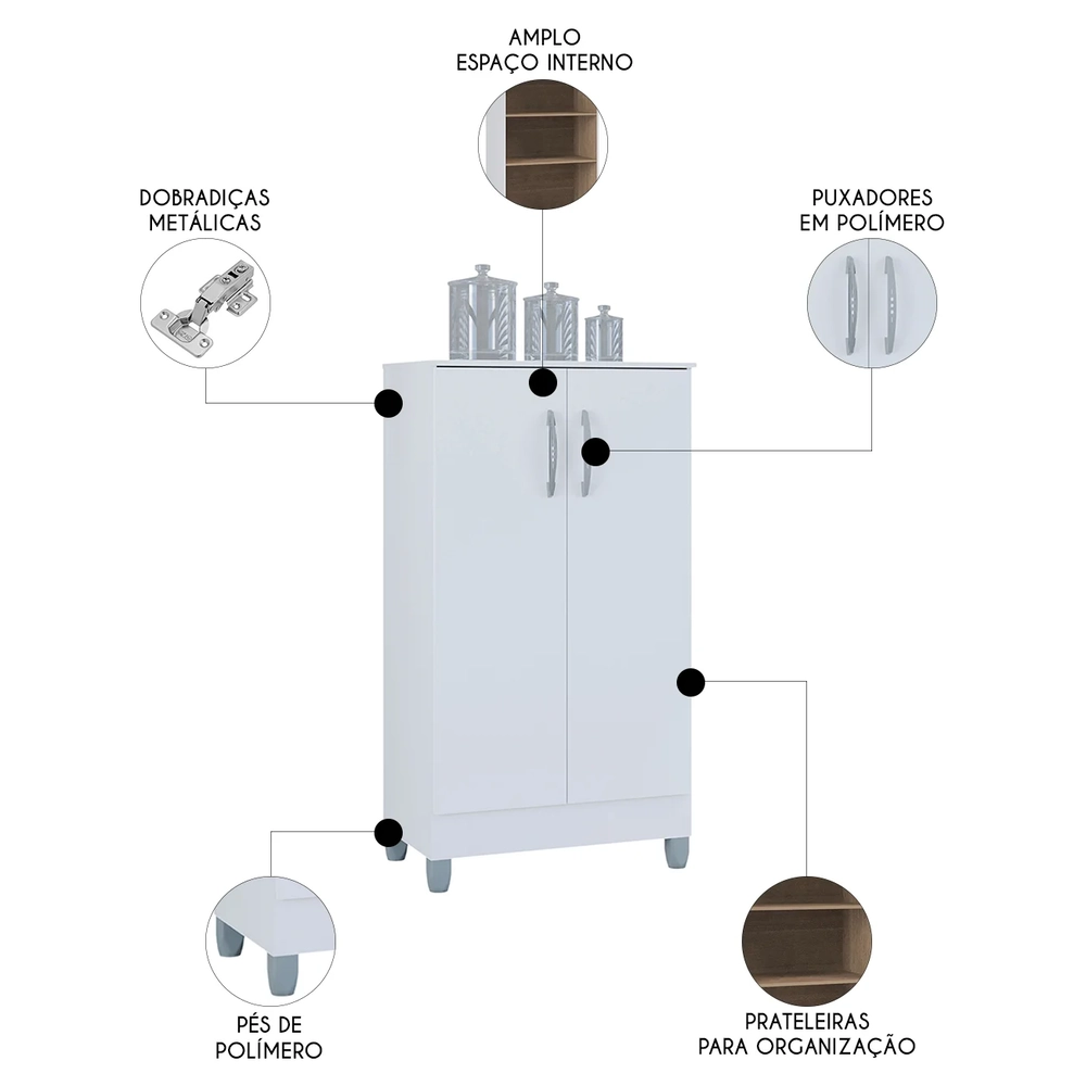 Armário Multiuso 60cm 2 Portas Tami Z46 Branco - Mpozenato
