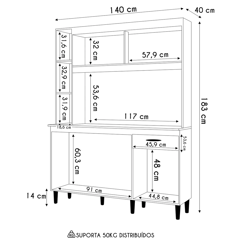 Armário de Cozinha Compacta 140cm Parisi Z46 Damasco/Off White - Mpozenato