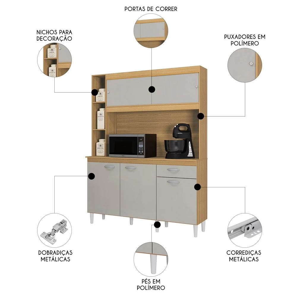 Armário de Cozinha Compacta 140cm Parisi Z46 Damasco/Off White - Mpozenato
