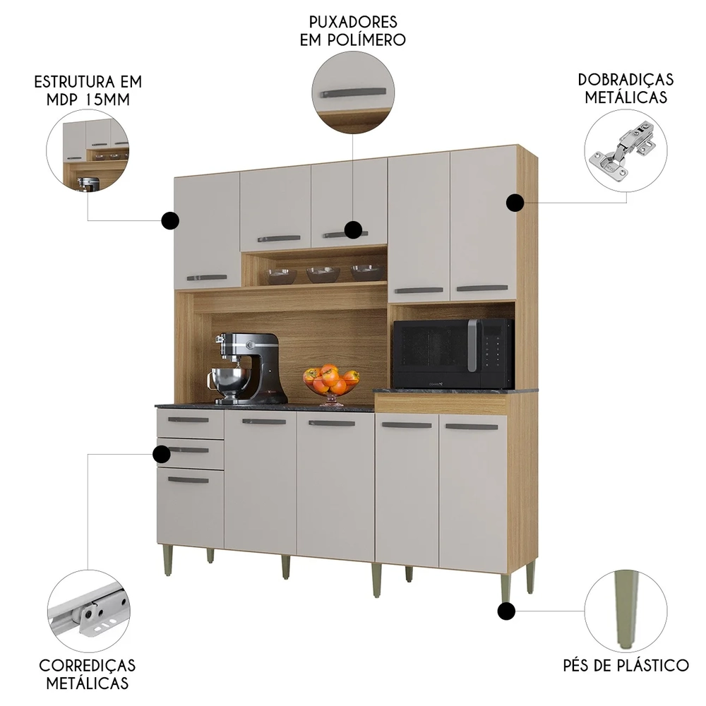 Armário de Cozinha Compacta 180cm Regina Z46 Damasco/Off White - Mpozenato