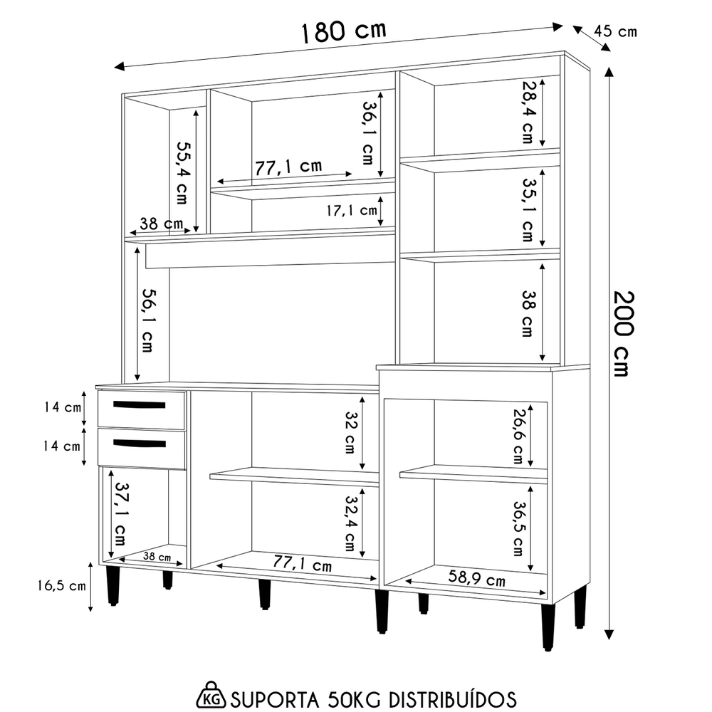 Armário de Cozinha Compacta 180cm Regina Z46 Damasco/Off White - Mpozenato