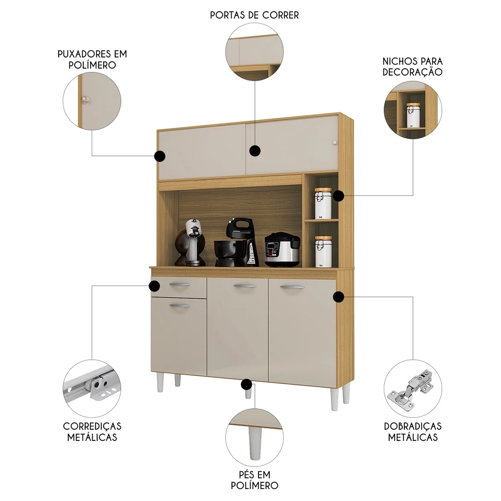 Armário de Cozinha Compacta 120cm Parisi Z46 Damasco/Off White - Mpozenato