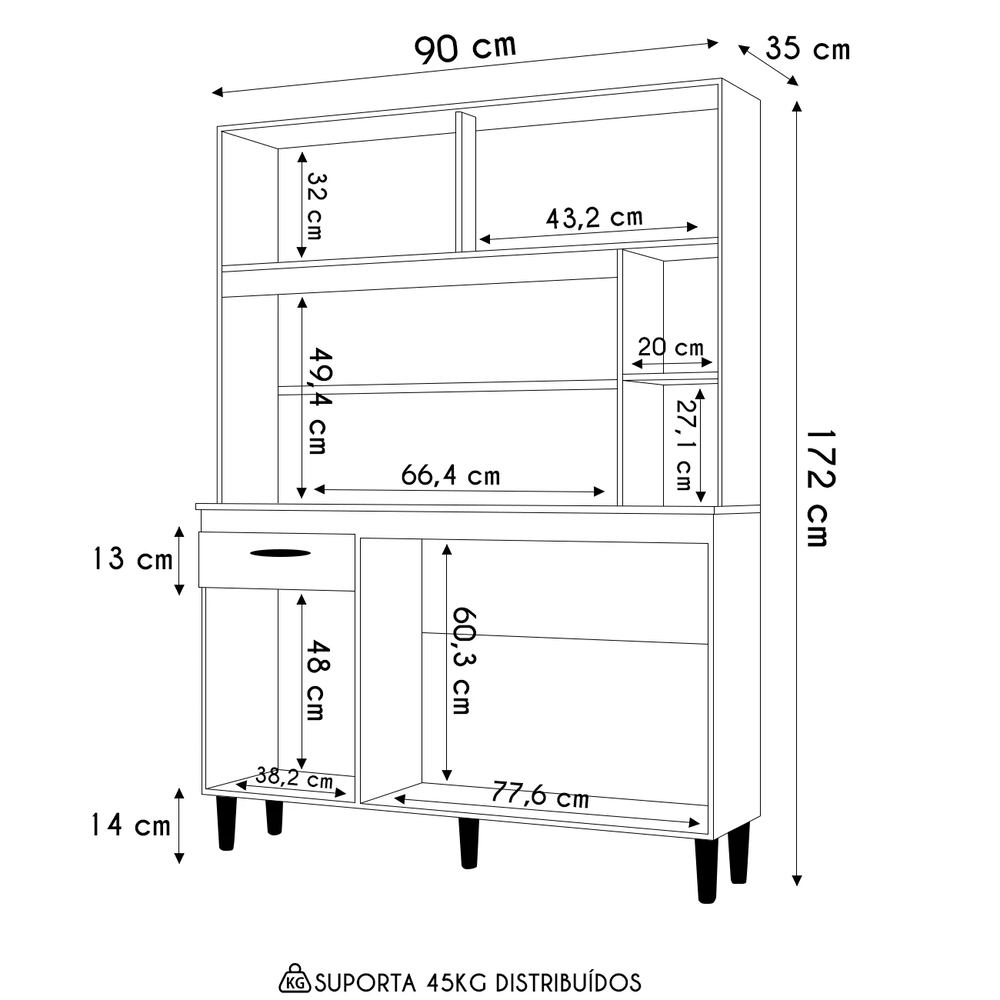 Armário de Cozinha Compacta 120cm Parisi Z46 Damasco/Off White - Mpozenato