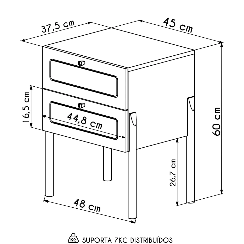 Mesa de Cabeceira Com 2 Gavetas Pés Madeira Arlo A10 Hanover - Mpozenato