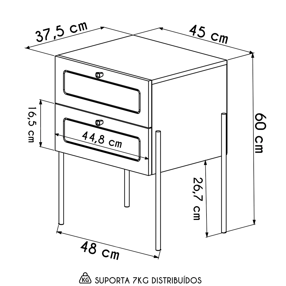 Mesa de Cabeceira Com 2 Gavetas Pé Metal Arlo A10 Hanover/Dourado - Mpozenato