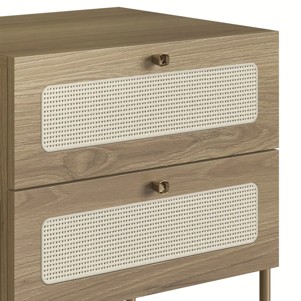 Mesa de Cabeceira Com 2 Gavetas Pé Metal Arlo A10 Hanover/Dourado - Mpozenato