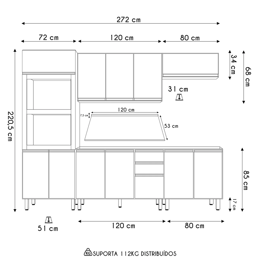 Armário de Cozinha 5 Peças Com Tampo Jany N03 Carvalho/Grafite - Mpozenato