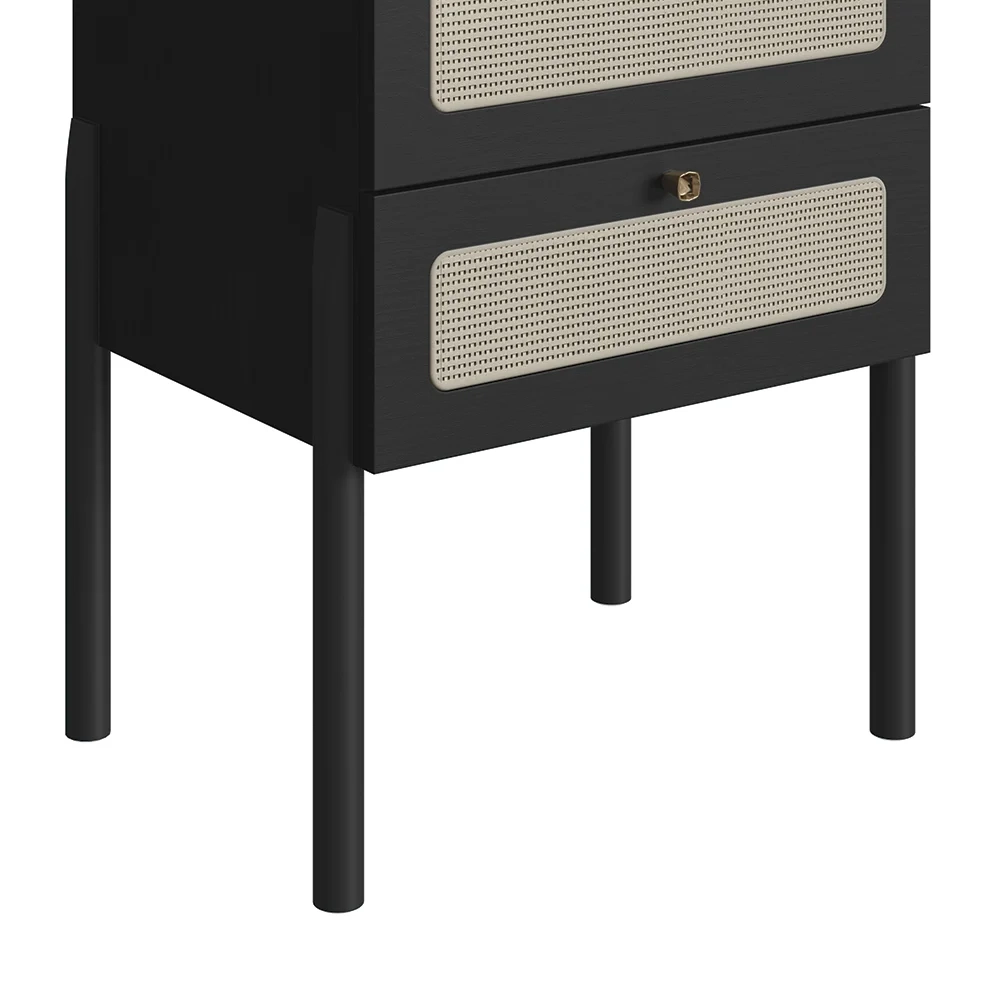 Mesa de Cabeceira Com 2 Gavetas Pés Madeira Arlo A10 Nero/Preto - Mpozenato