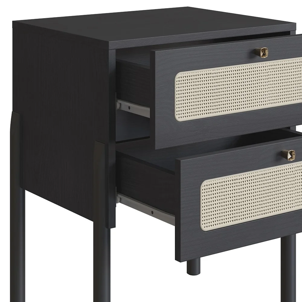 Mesa de Cabeceira Com 2 Gavetas Pés Madeira Arlo A10 Nero/Preto - Mpozenato