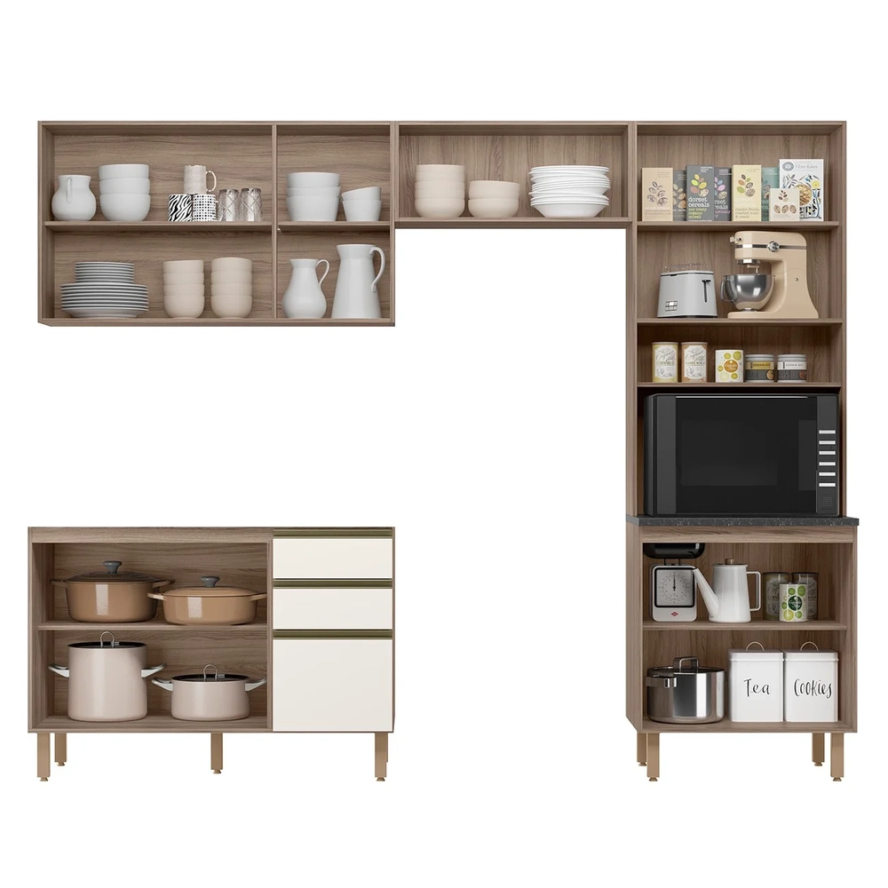 Armário de Cozinha 4 Peças Sem Tampo Lita N03 Carvalho/Off - Mpozenato