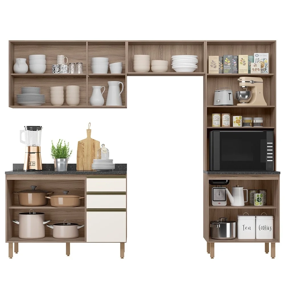 Armário de Cozinha 4 Peças Com Tampo Lita N03 Carvalho/Off - Mpozenato