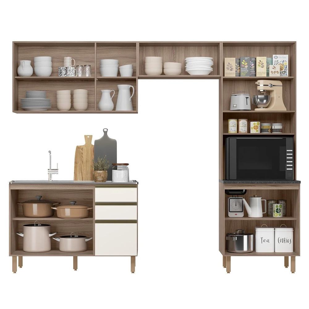 Armário de Cozinha 4 Peças Com Pia 120cm Lita N03 Carvalho/Off - Mpozenato
