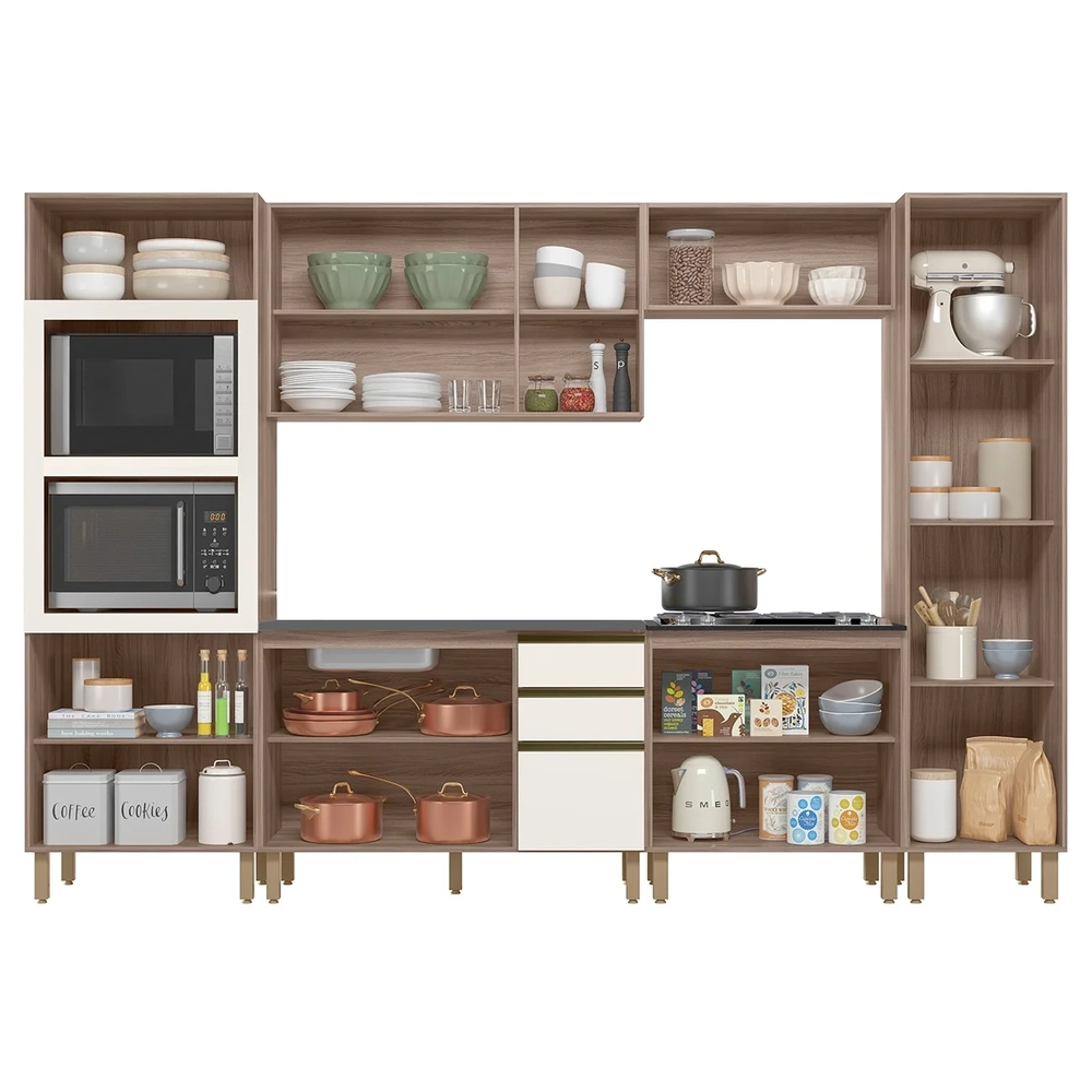 Armário de Cozinha 6 Peças Com Tampo Jessy N03 Carvalho/Off - Mpozenato