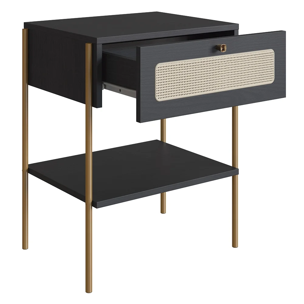 Mesa de Cabeceira Com 1 Gaveta Pé Metal Arlo A10 Nero/Dourado - Mpozenato