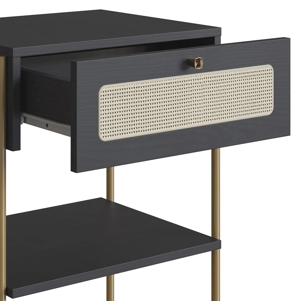 Mesa de Cabeceira Com 1 Gaveta Pé Metal Arlo A10 Nero/Dourado - Mpozenato