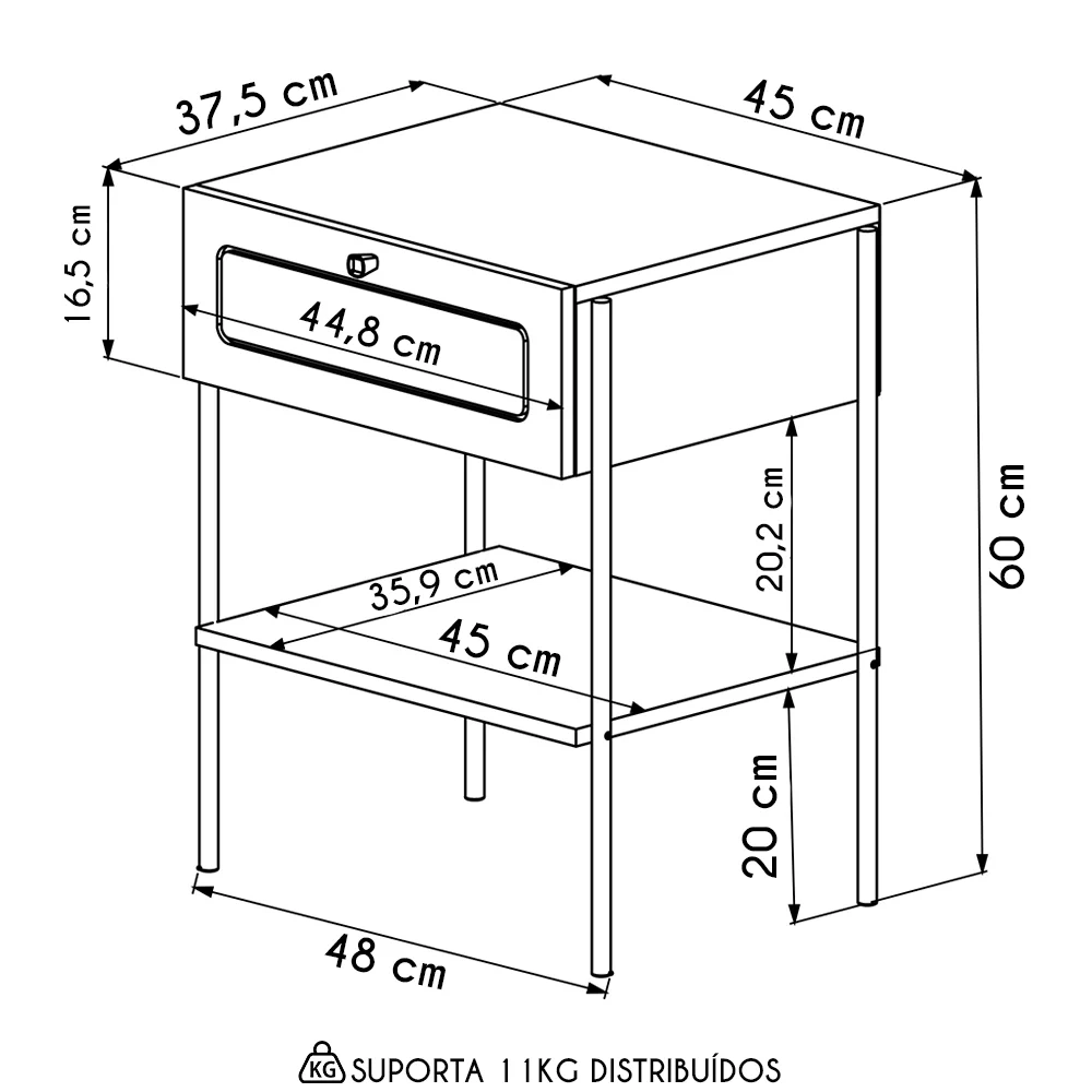 Mesa de Cabeceira Com 1 Gaveta Pé Metal Arlo A10 Nero/Dourado - Mpozenato