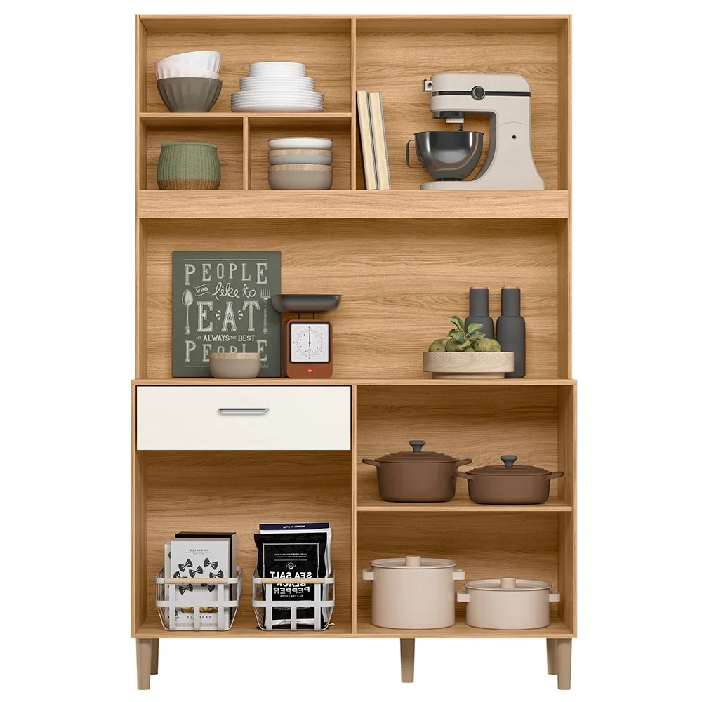 Armário de Cozinha Compacta Retrô 120cm Wallie N03 Freijó/Off White - Mpozenato