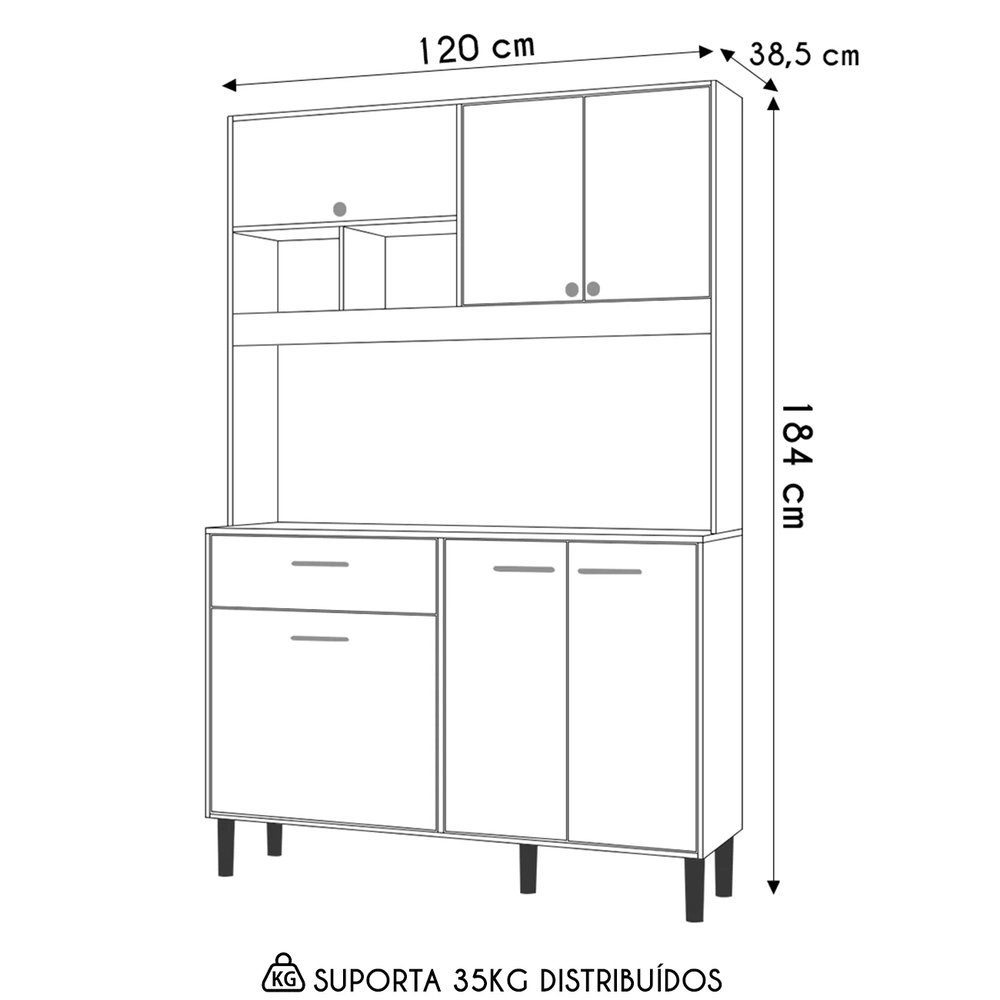 Armário de Cozinha Compacta Retrô 120cm Wallie N03 Freijó/Off White - Mpozenato