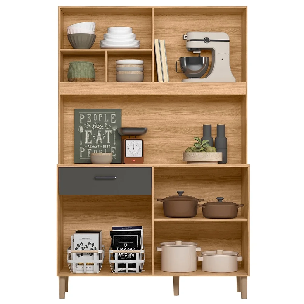 Armário de Cozinha Compacta Retrô 120cm Wallie N03 Freijó/Grafite - Mpozenato