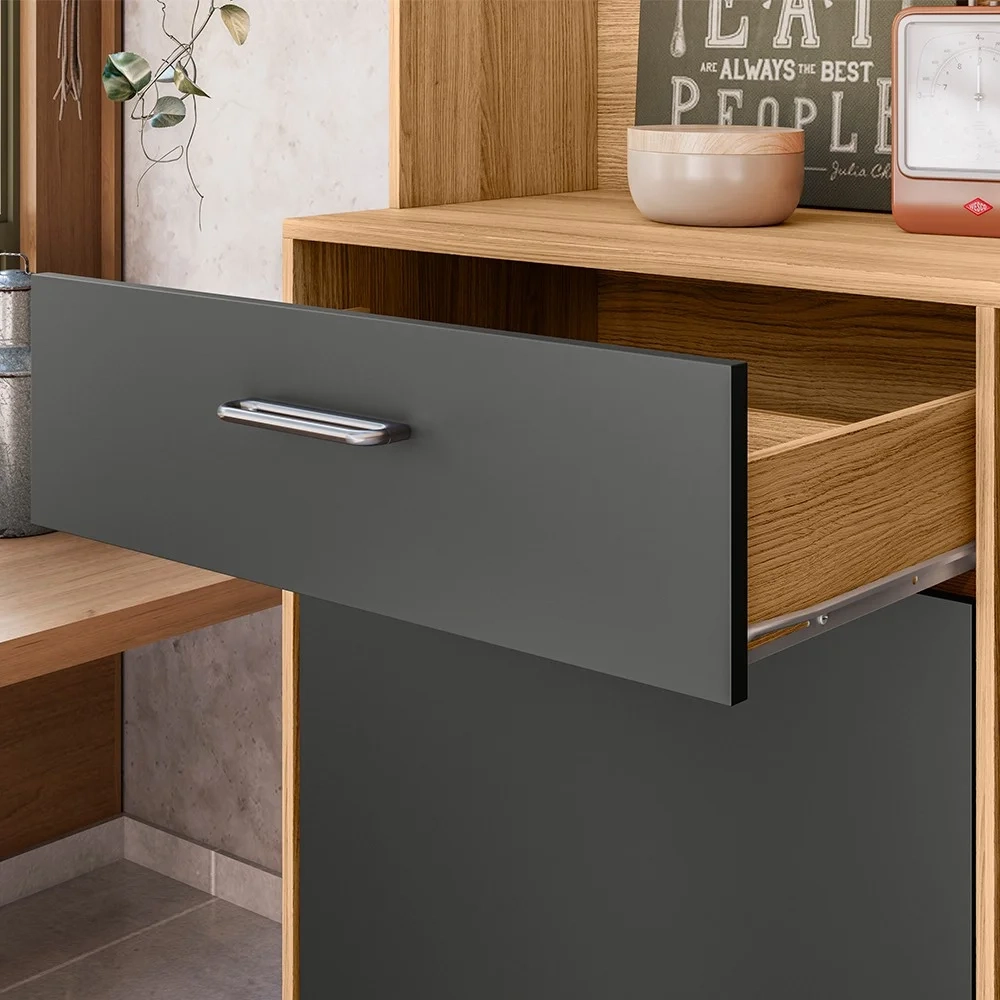 Armário de Cozinha Compacta Retrô 120cm Wallie N03 Freijó/Grafite - Mpozenato