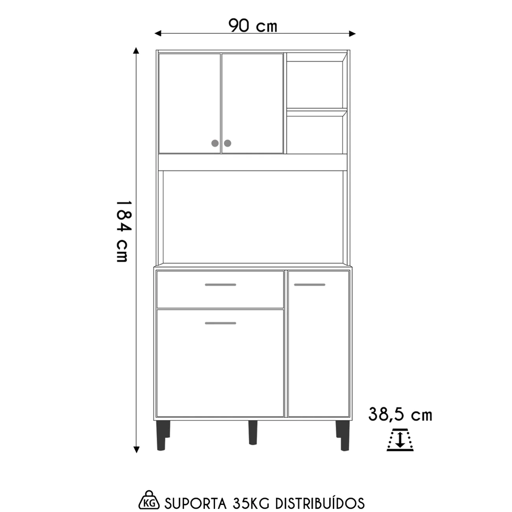 Armário de Cozinha Compacta Retrô 90cm Wallie N03 Freijó/Off White - Mpozenato