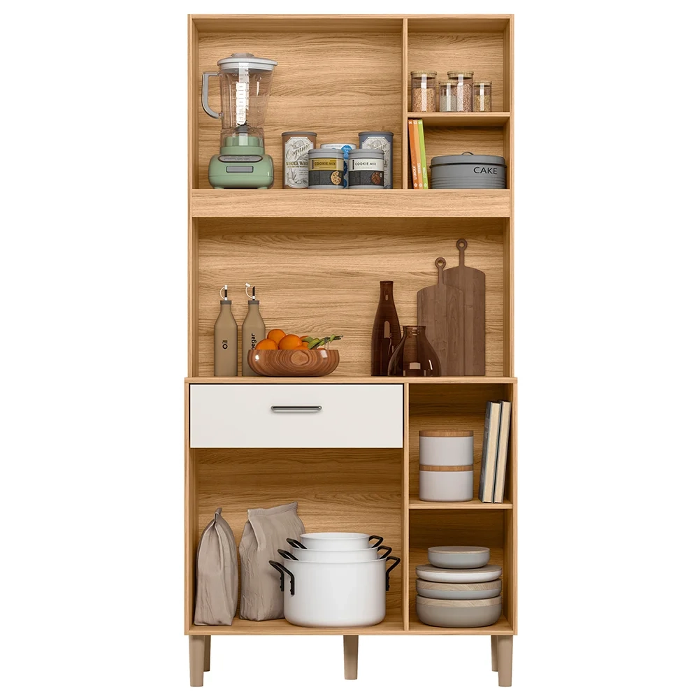 Armário de Cozinha Compacta Retrô 90cm Wallie N03 Freijó/Off White - Mpozenato