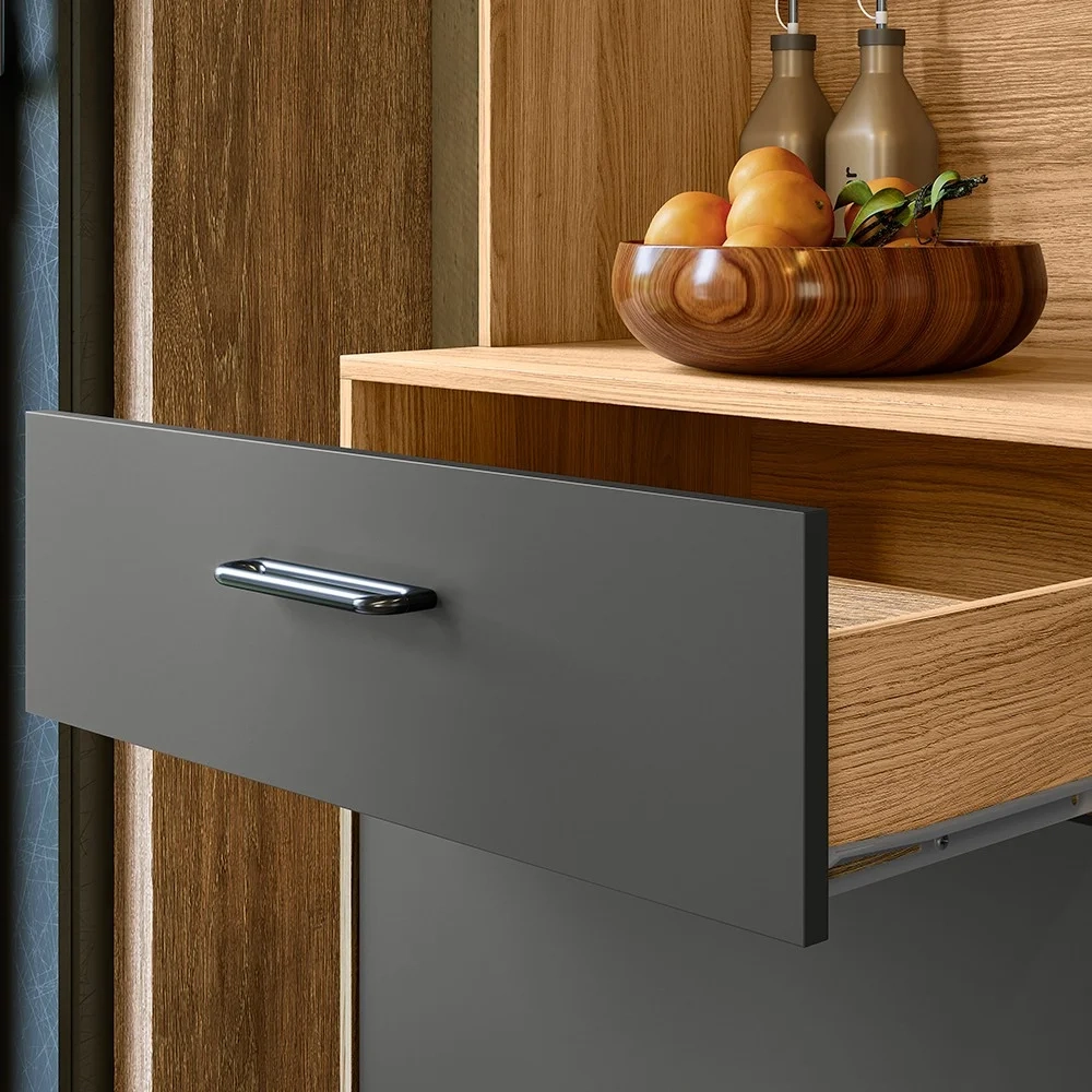 Armário de Cozinha Compacta Retrô 90cm Wallie N03 Freijó/Grafite - Mpozenato