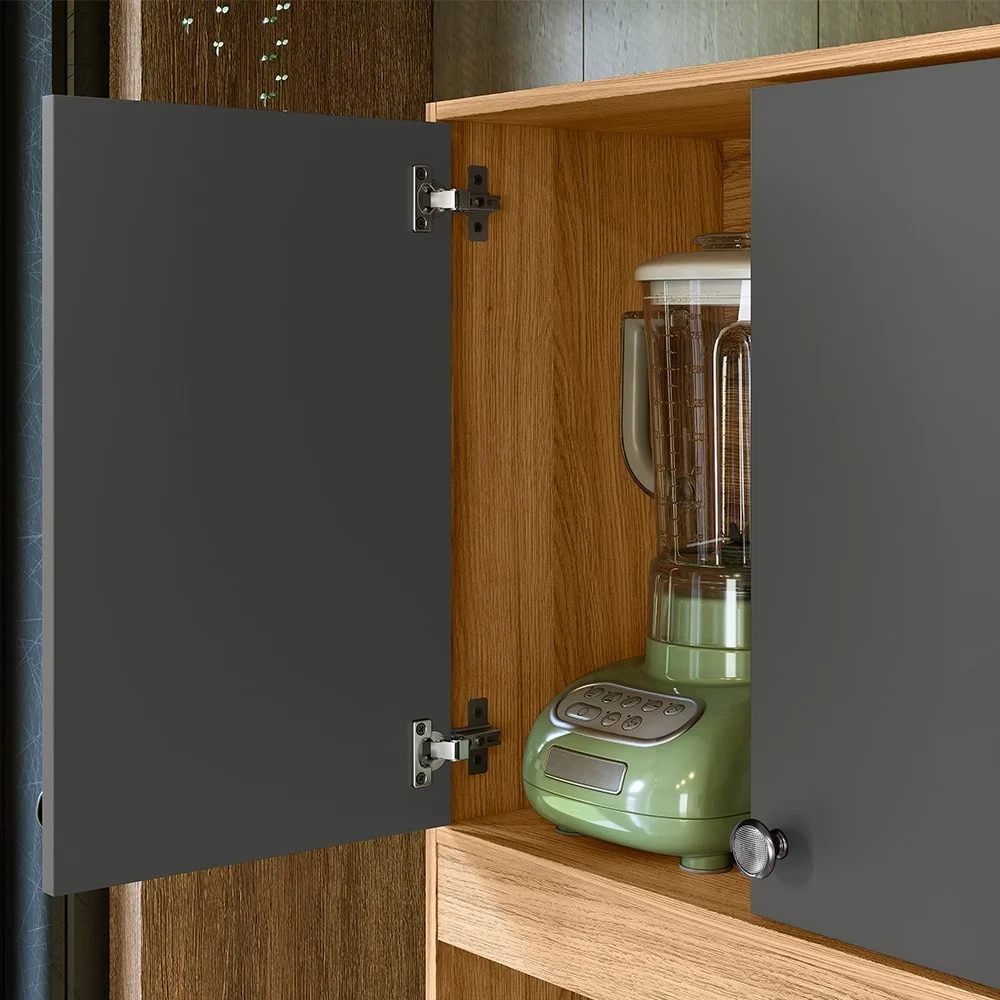 Armário de Cozinha Compacta Retrô 90cm Wallie N03 Freijó/Grafite - Mpozenato