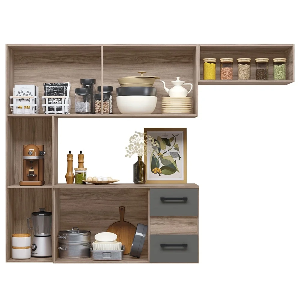 Armário de Cozinha Compacta Suspensa Jully N03 Carvalho/Grafite - Mpozenato