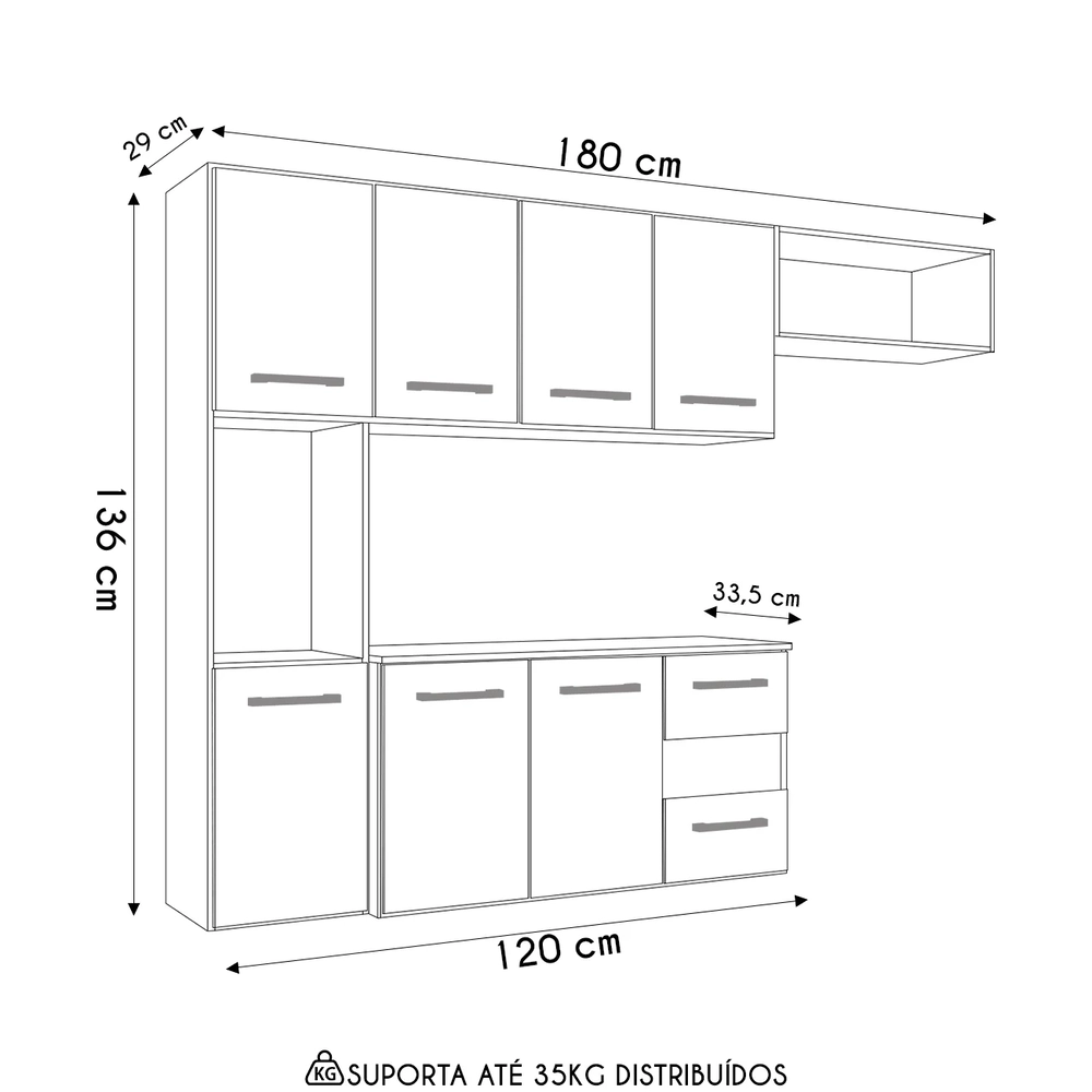 Armário de Cozinha Compacta Suspensa Jully N03 Carvalho/Off White - Mpozenato