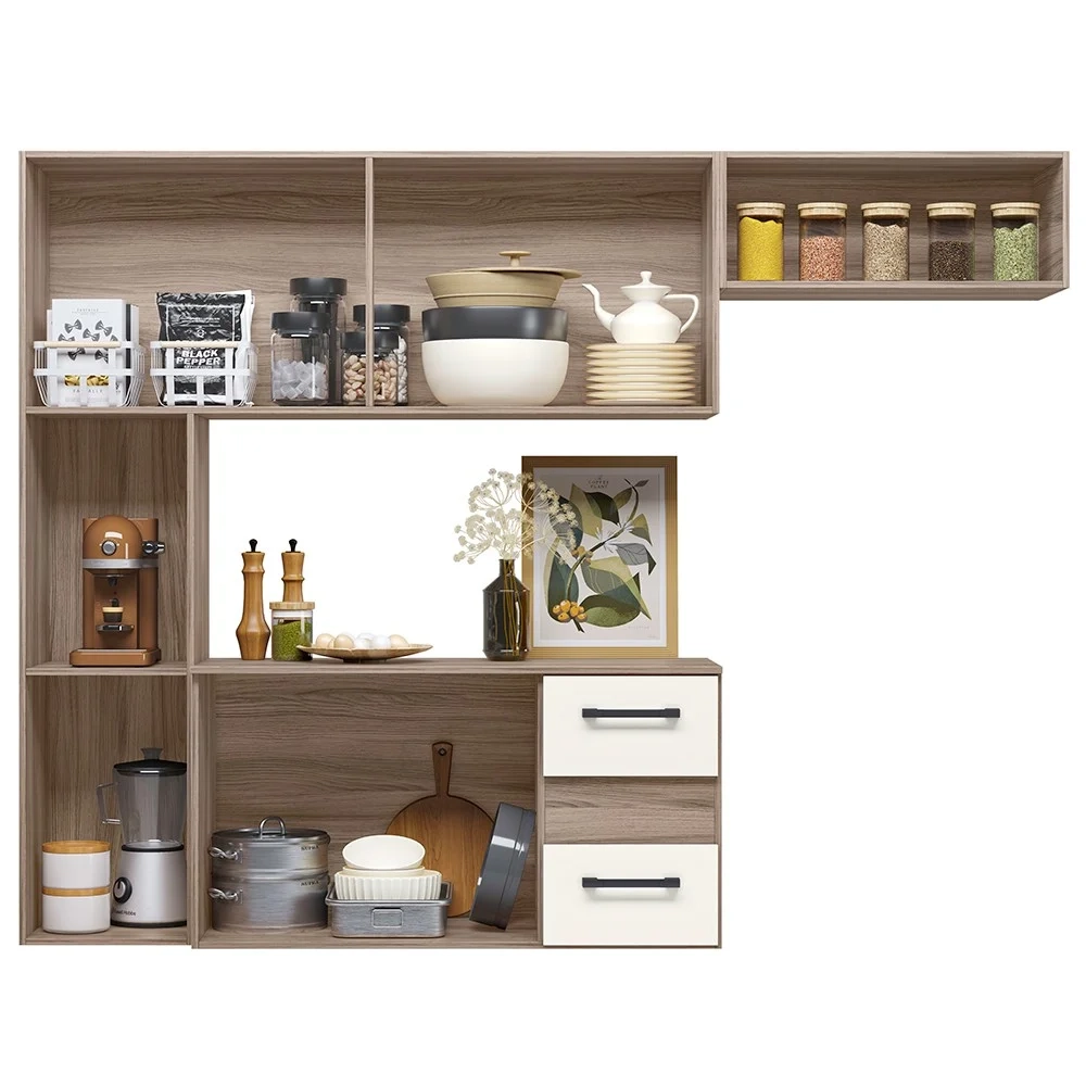 Armário de Cozinha Compacta Suspensa Jully N03 Carvalho/Off White - Mpozenato