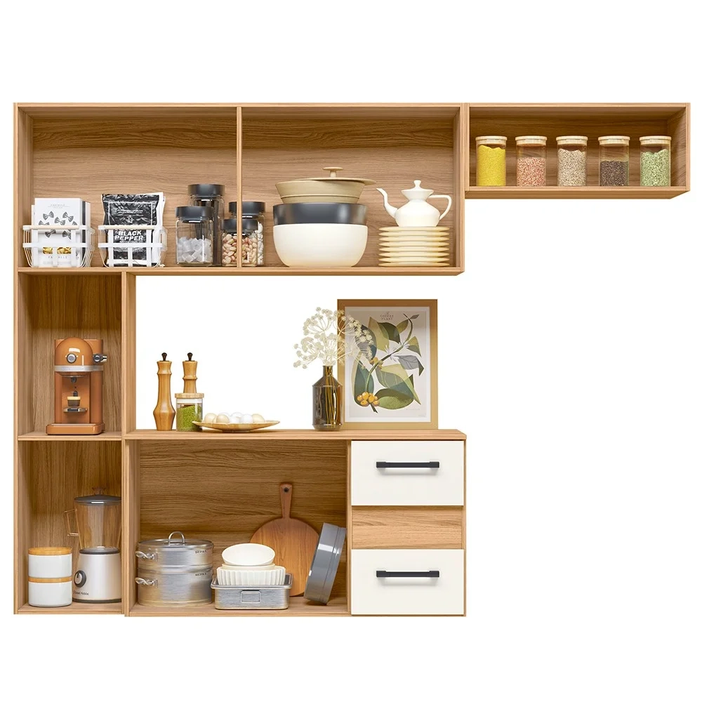 Armário de Cozinha Compacta Suspensa Jully N03 Freijó/Off White - Mpozenato