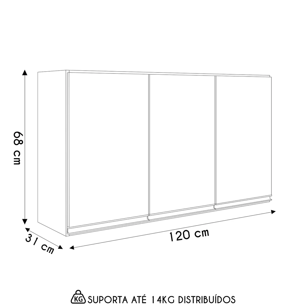 Armário de Cozinha Aéreo 120cm Maly N03 Carvalho/Off White - Mpozenato