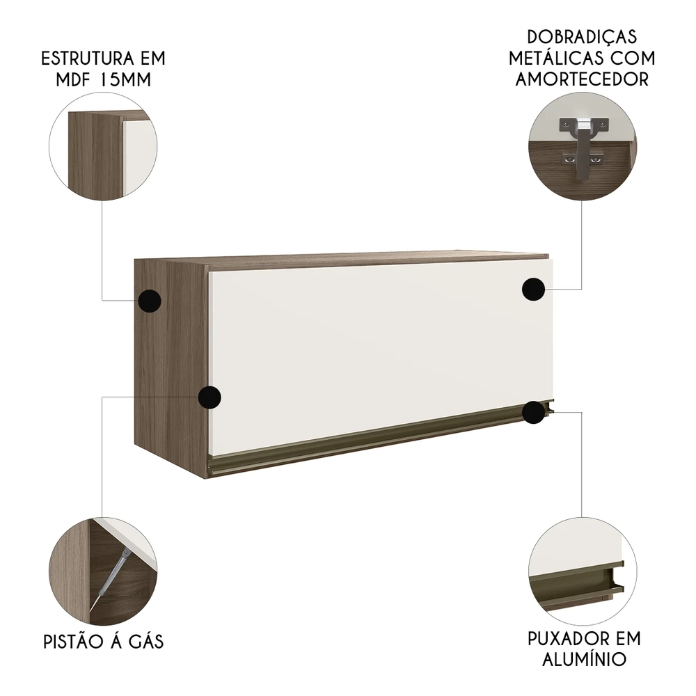 Armário de Cozinha Basculante 80cm Maly N03 Carvalho/Off White - Mpozenato