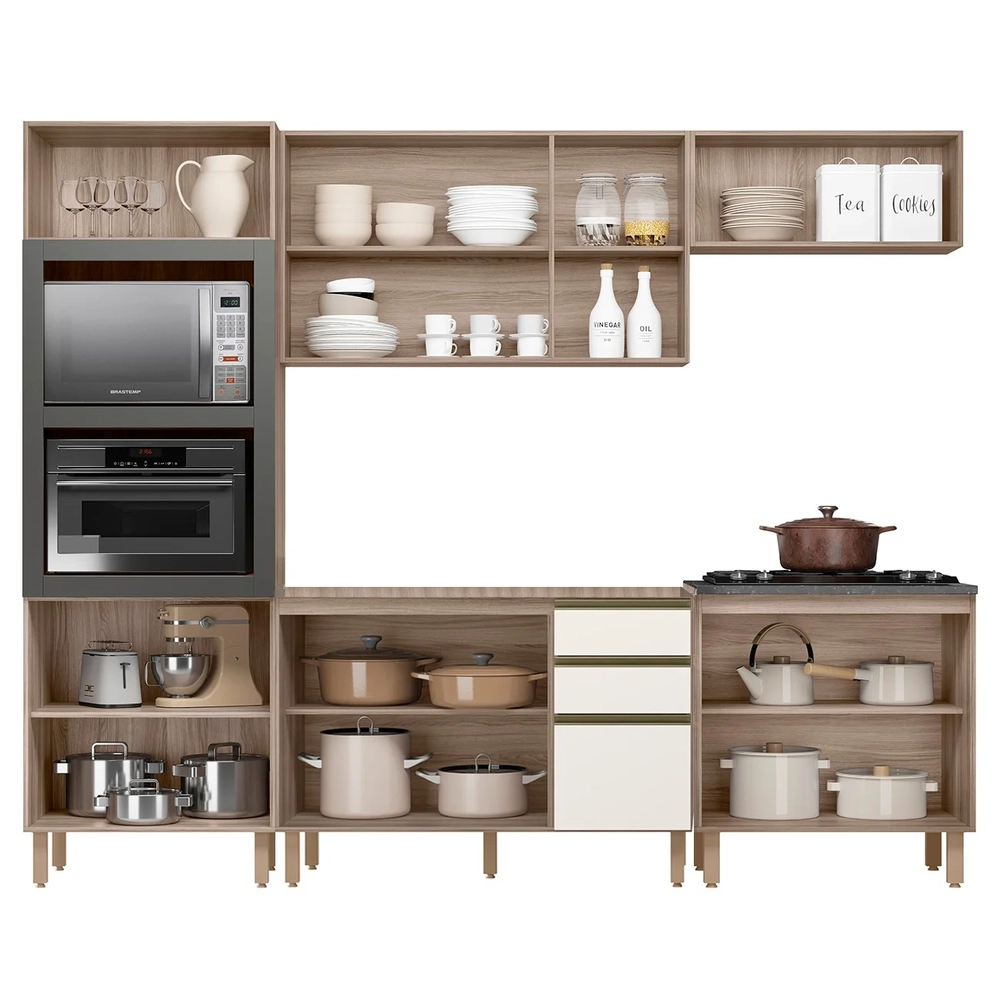 Armário de Cozinha 5 Peças Sem Tampo Jany N03 Carvalho/Off - Mpozenato