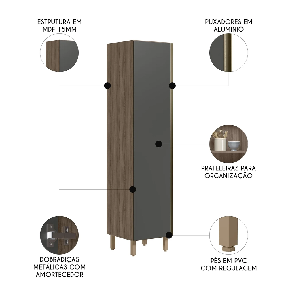Paneleiro de Cozinha 1 Porta Maly N03 Carvalho/Grafite - Mpozenato